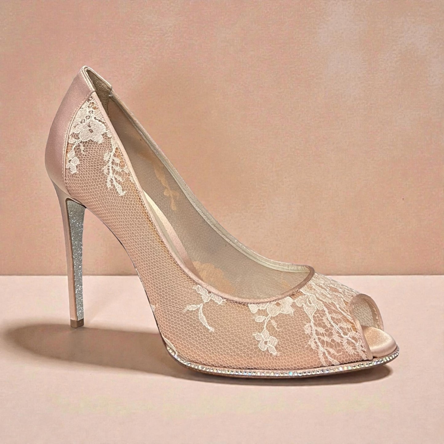 RENE CAOVILLA Strass Lace Peeptoe Pumps | 38.5