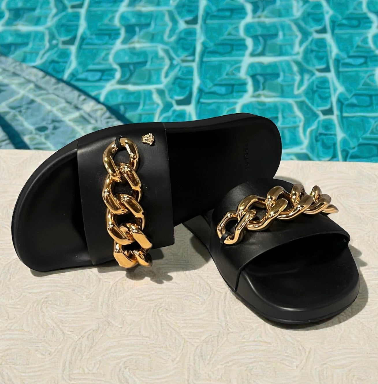 VERSACE Medusa Chain Slide Sandals