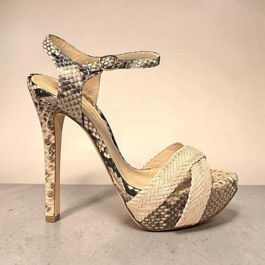 ALEXANDRE BIRMAN Python + Braided Leather Sandals |