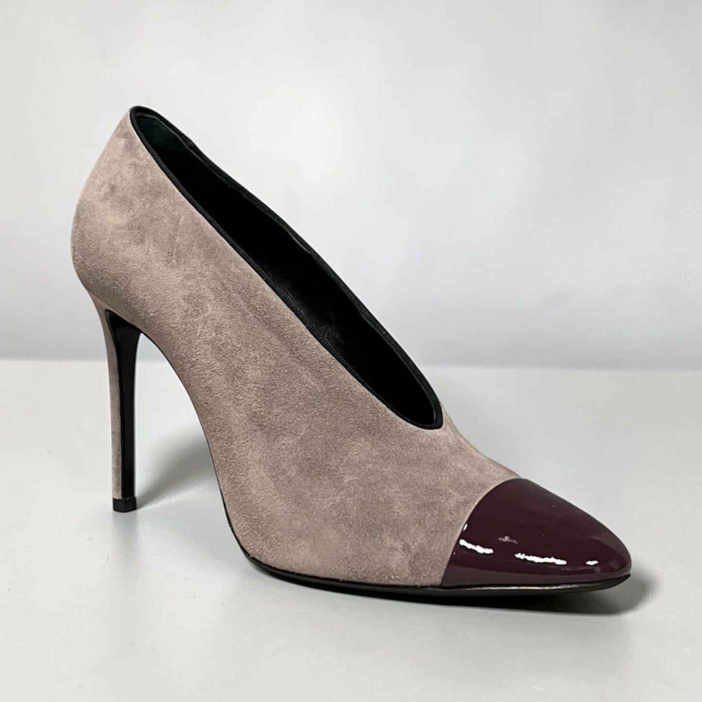 LANVIN Patent Captoe Suede Pumps | 39