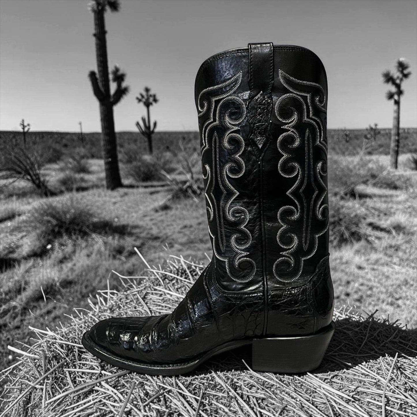 LUCCHESE Caiman Cowboy Boots in Black | Mens 9