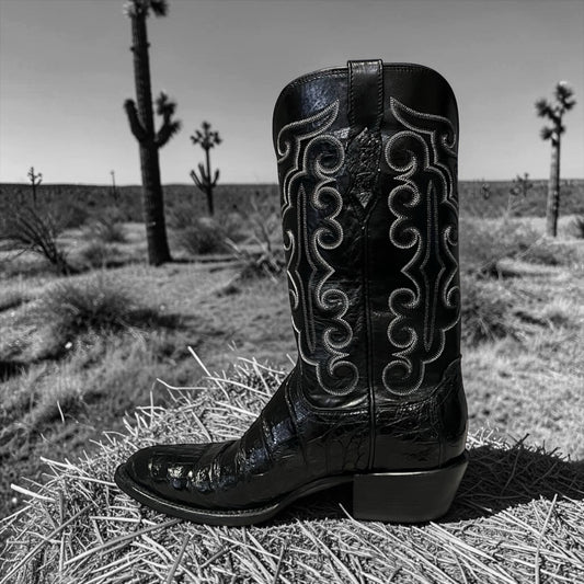 LUCCHESE Caiman Cowboy Boots in Black | Mens 9