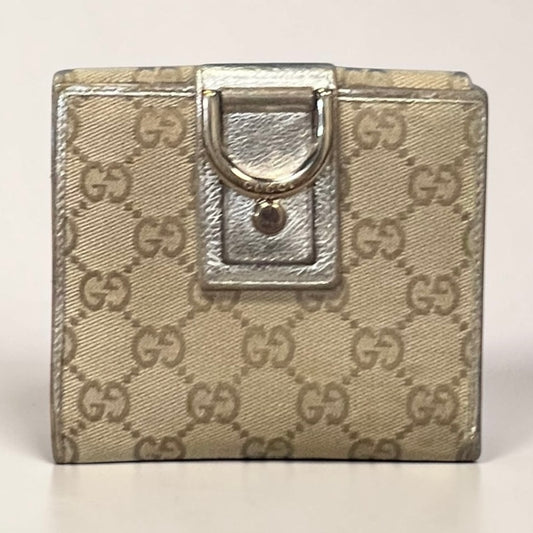 GUCCI Abbey D Ring Compact Wallet in Brown and Gold
