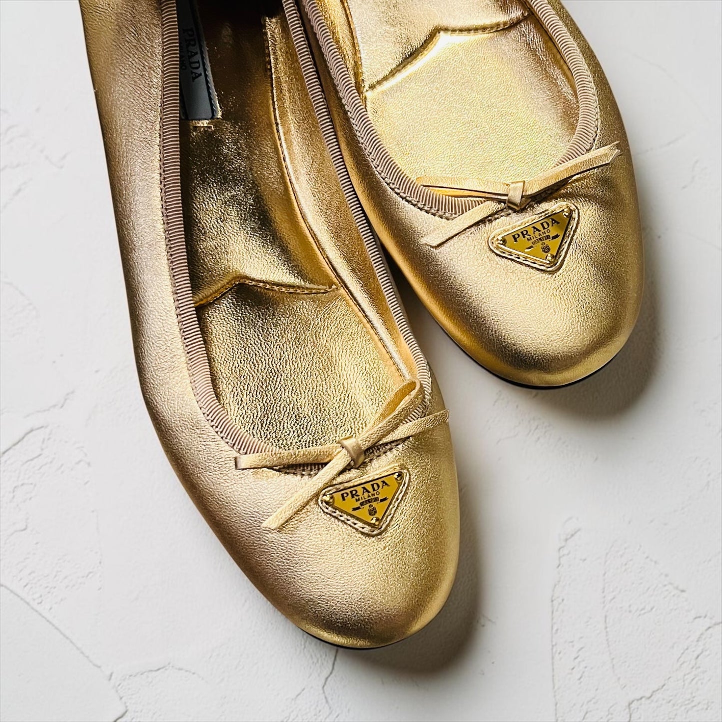 PRADA Metallic Ballerinas in Gold | 39