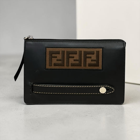 FENDI FF Zucca Patch Clutch in Black and Brown