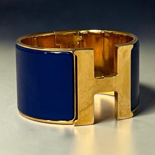 HERMES Clic Clac H Wide Bracelet in Cobalt and Gold