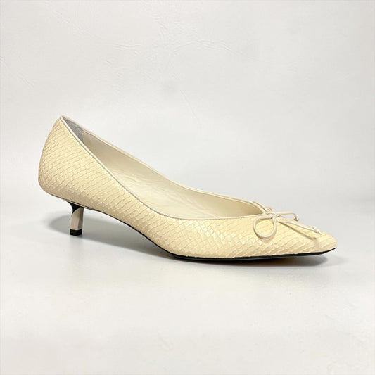 JACQUEMUS Low Tourni Python Embossed Kitten Heels in Ivory & White | 36