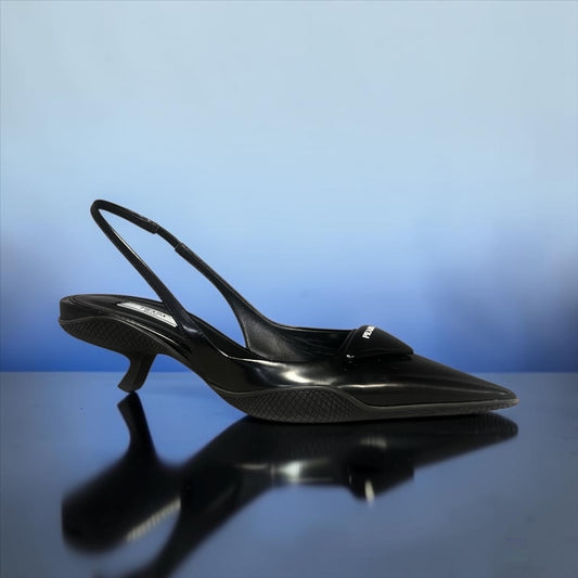 PRADA Slingback Kitten Heels in Black | 38.5