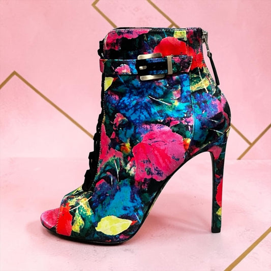 B BRIAN ATWOOD Print Peeptoe Booties | 7