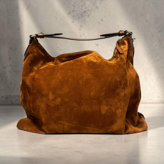 JIMMY CHOO Ana Suede Hobo in Scotch