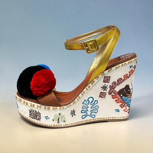 LOUBOUTIN Cycladissimo Pom Pom Embroidered Wedges