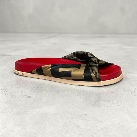 FENDI FF Twist Satin Slide Sandals | 41