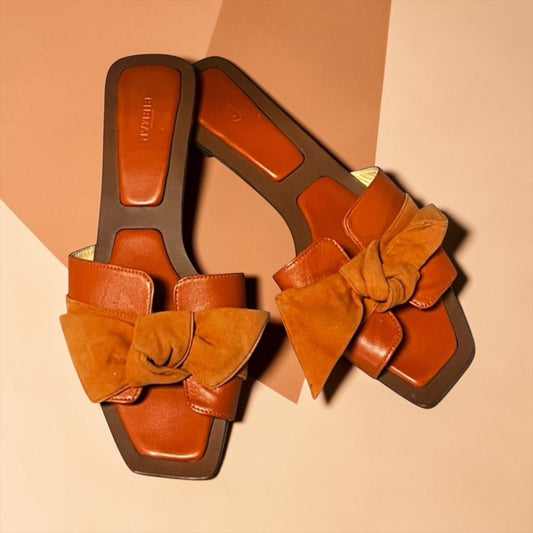 ALEXANDRE BIRMAN Suede Clarita Bow Slide Sandals in Orange