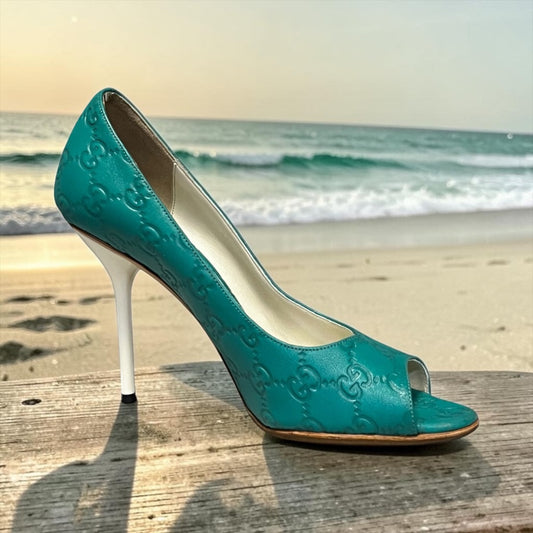 GUCCI Guccissima Peeptoe Pumps | 38.5