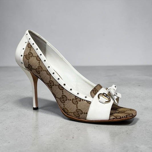 GUCCI Tooled Star Peeptoe Pumps | 38.5