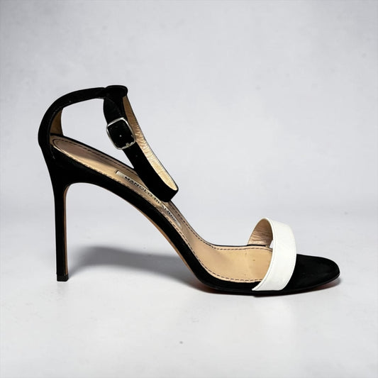 MANOLO BLAHNIK Suede Sandals in Black and White | 39.5