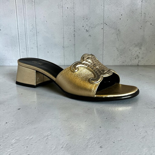 CELINE Triomphe Mules in Gold & Platinum | 37.5