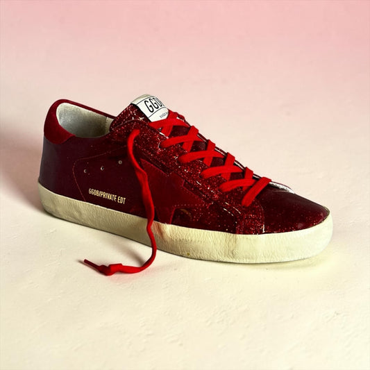 GOLDEN GOOSE Super-Star Glitter Sneakers in Red | 38