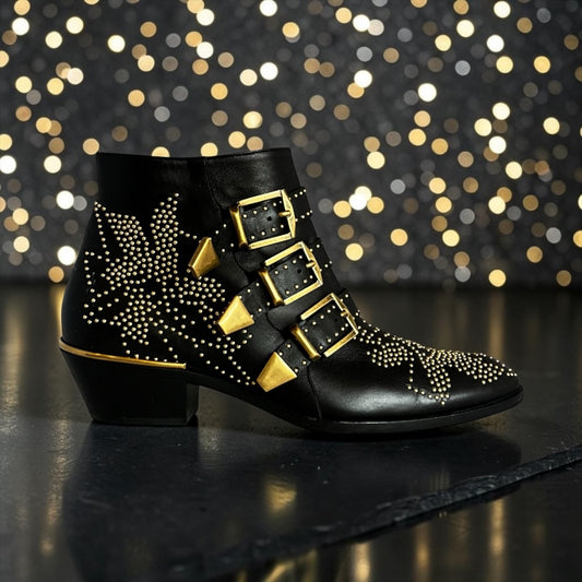 CHLOE Susanna Ankle Boot in Black & Gold | 37.5