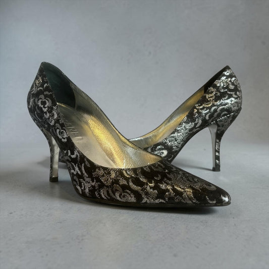 CHANEL Metallic Damask Pumps in Black & Silver |
