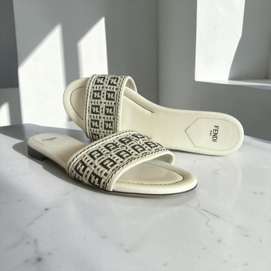FENDI Woven Zucca Sandals in White Black | 40