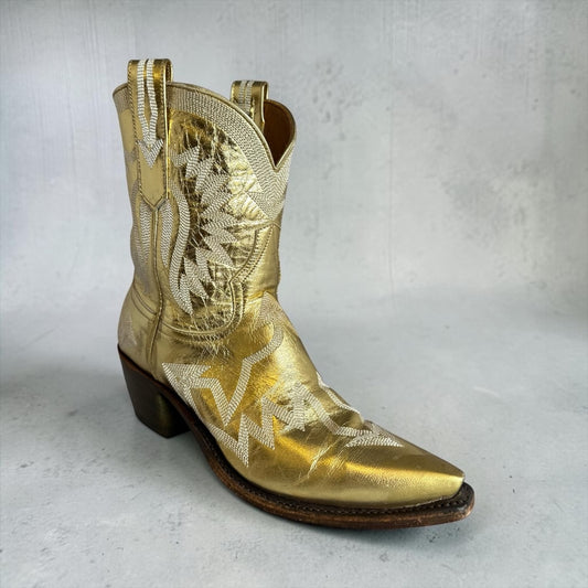 MIRON CROSBY Metallic Short Cowboy Boots in Gold |