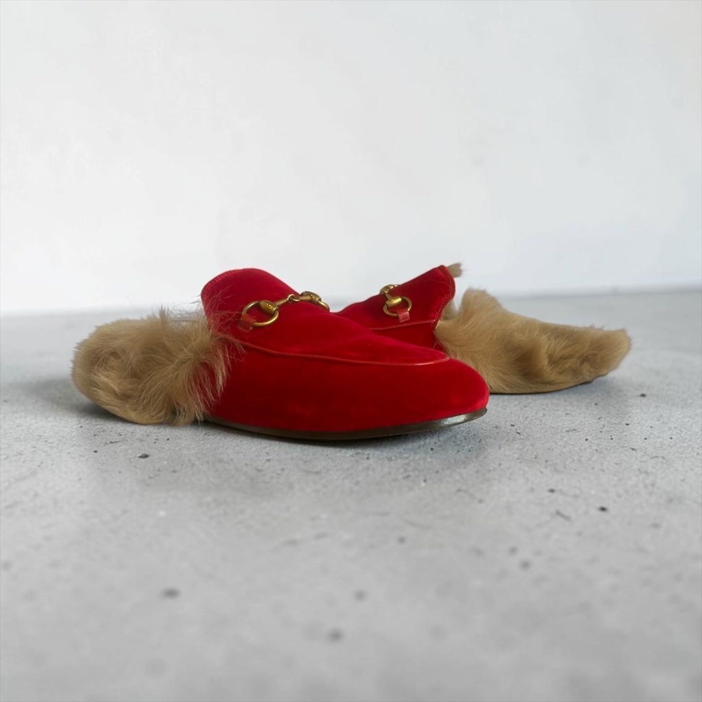 GUCCI Princetown Velvet Mules in Red | 37.5