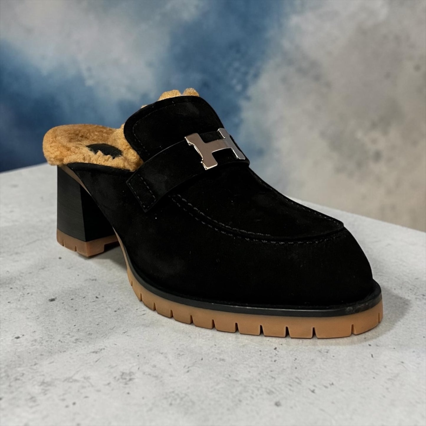 HERMES Flore 60 Shearling Suede Mules | 37.5