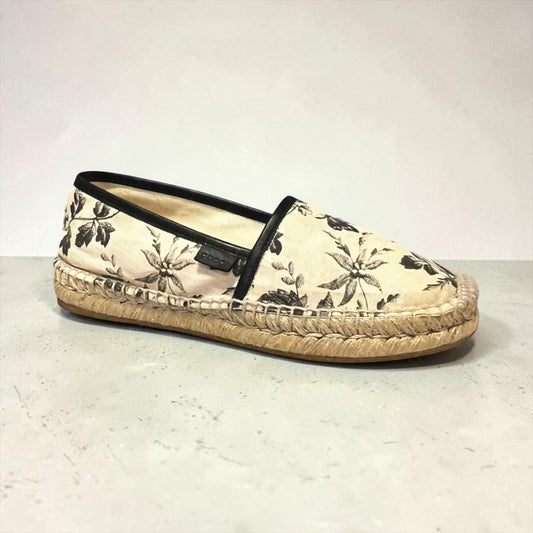 GUCCI Floral Espadrilles in Black & Ivory | 37.5