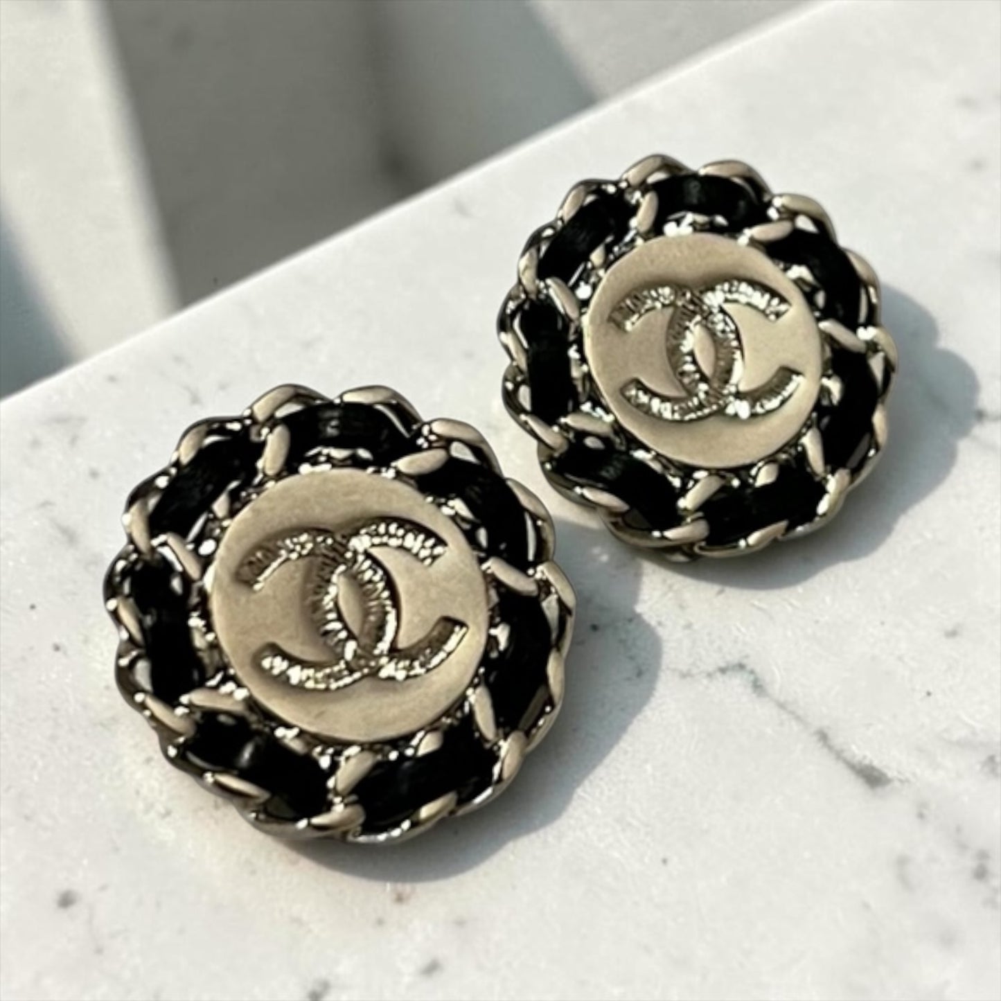 CHANEL Chain Around Earrings Silver Tone