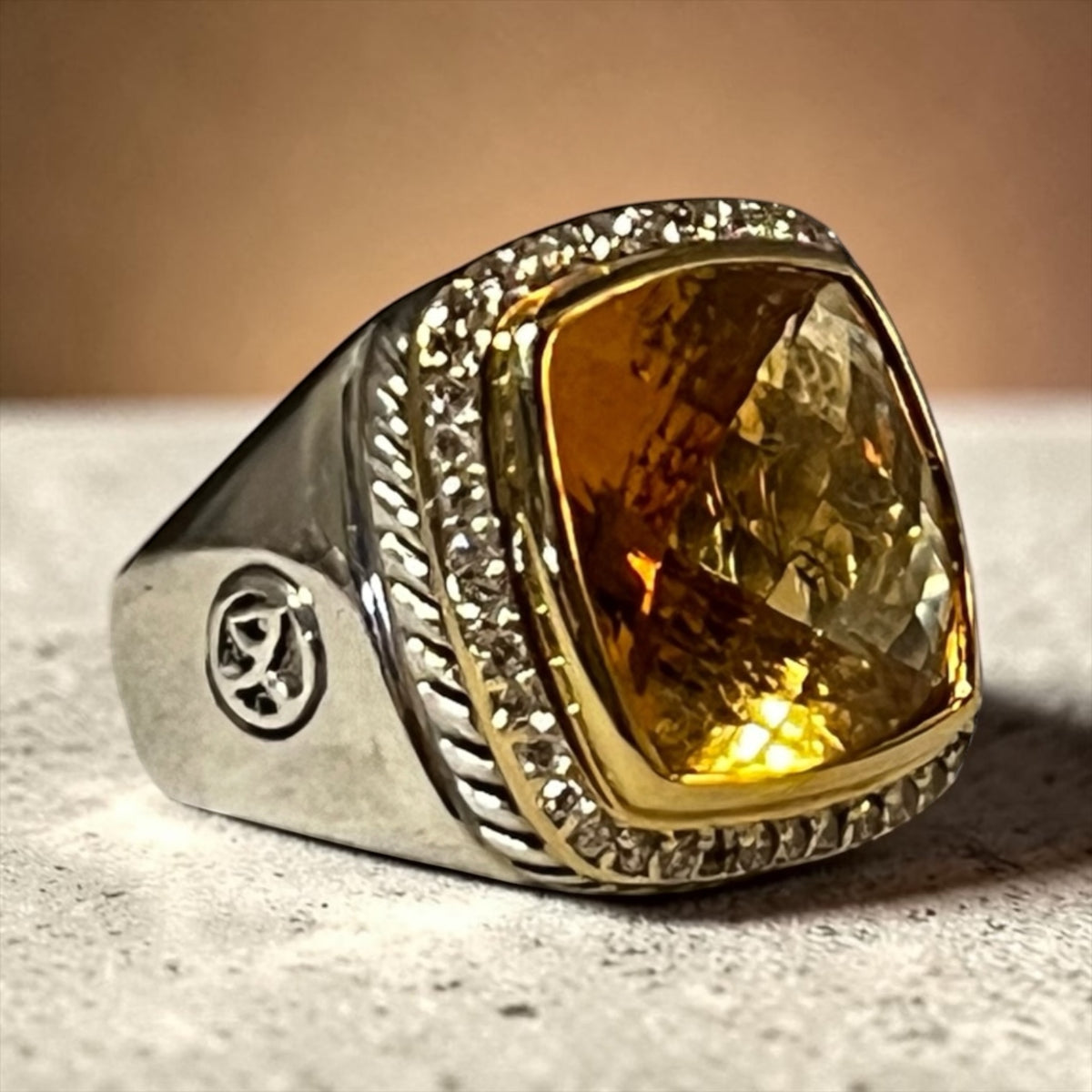 DAVID YURMAN Albion Citrine + Pave Diamond Ring