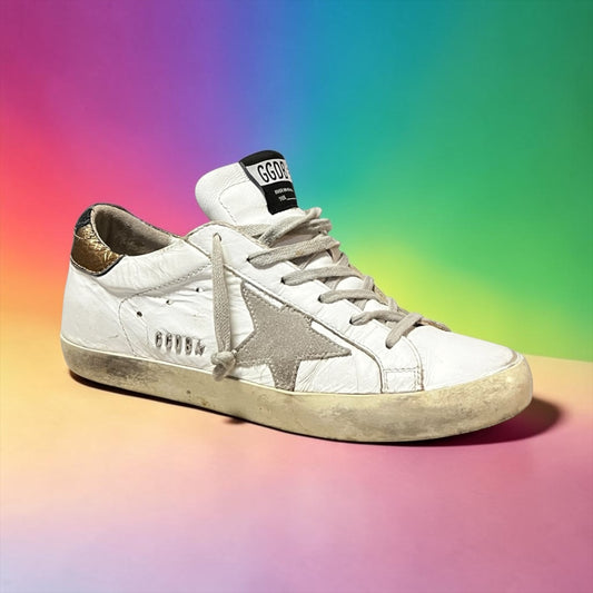 GOLDEN GOOSE SuperStar Sneakers in White & Gold | 39
