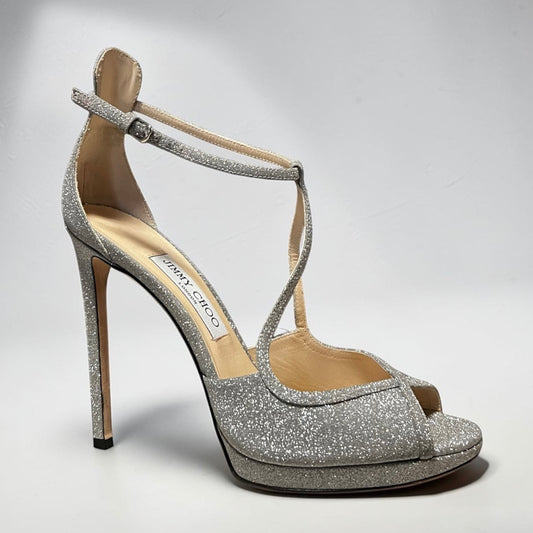 JIMMY CHOO Glitter Sandal in Silver | 40