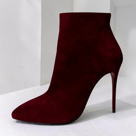CHRISTIAN LOUBOUTIN Suede Fifi Booties in Rouge | 40.5