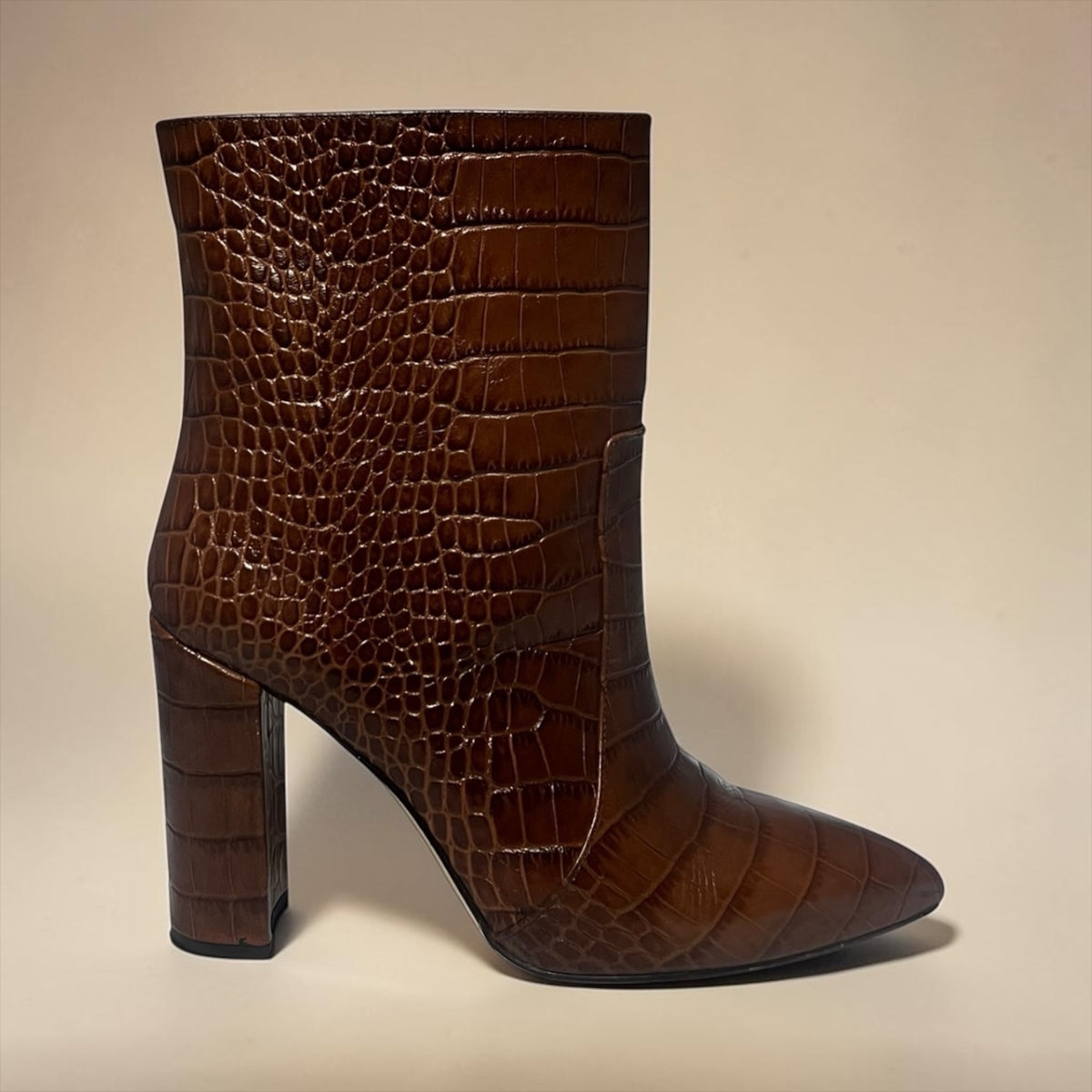 PARIS TEXAS Embossed Croc Ankle Booties in Brown | 40.5