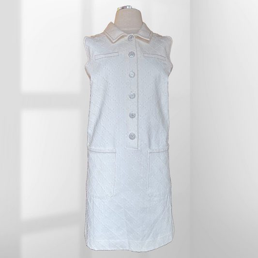 Chanel White Cotton Dress with Red Stitching – Spring Collection, Size 40