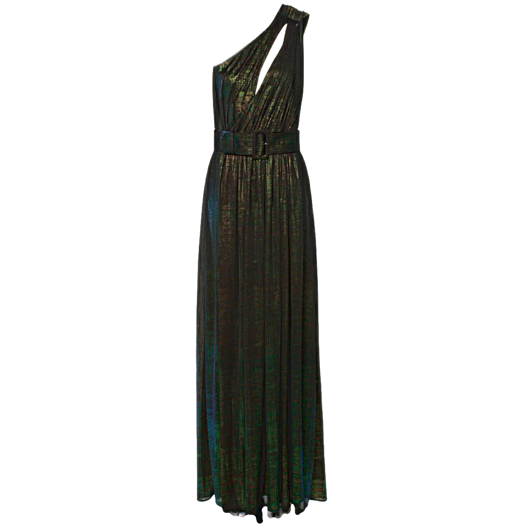 RETROFÊTE Andrea One-Shoulder Metallic Jersey Gown | Size L