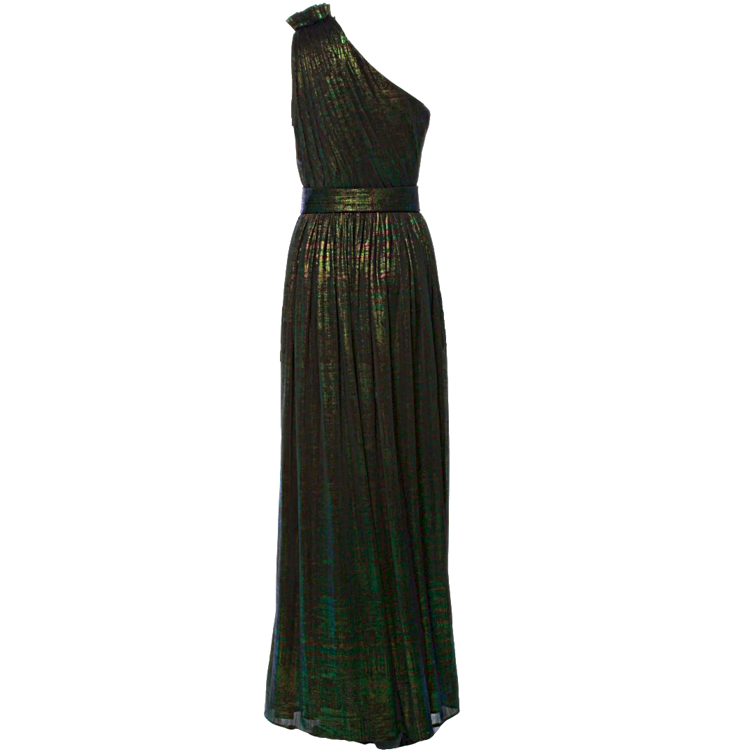 RETROFÊTE Andrea One-Shoulder Metallic Jersey Gown | Size L