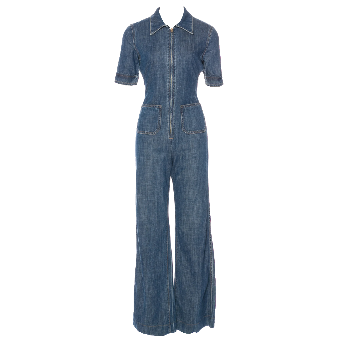 MAJORELLE Short Sleeve Denim Jumpsuit | Size Small