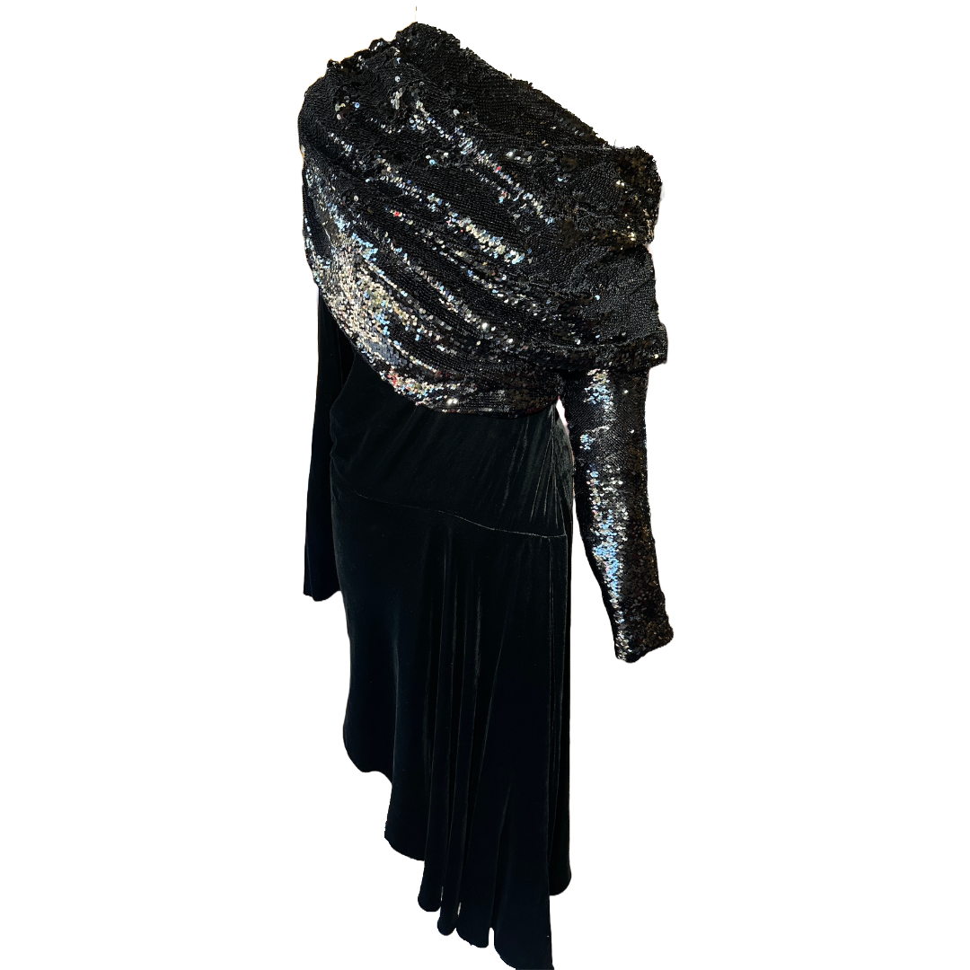 MONSE Velvet & Sequin Asymmetrical Gown with Cowl Neck | Size 14