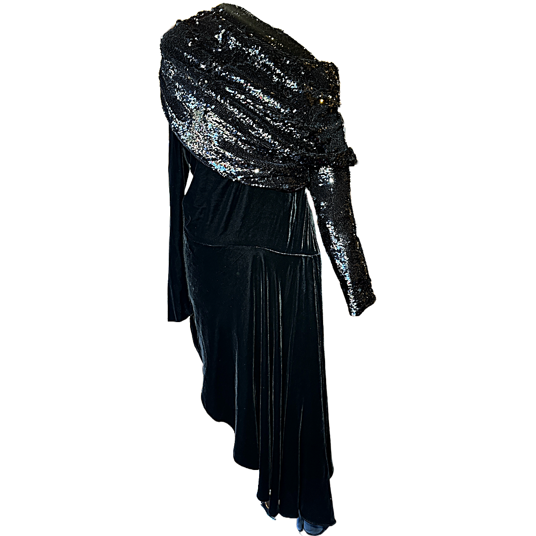 MONSE Velvet & Sequin Asymmetrical Gown with Cowl Neck | Size 14