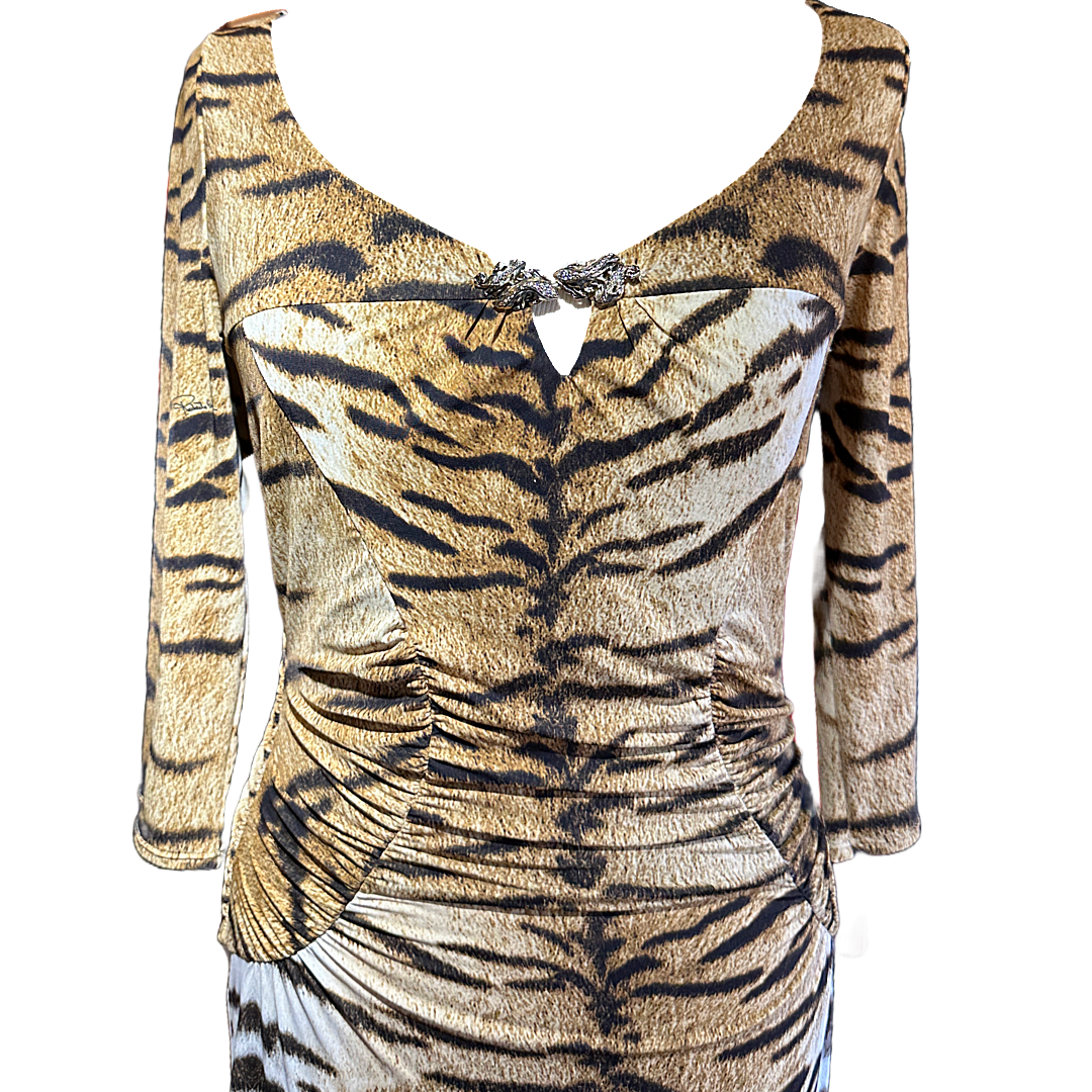 ROBERTO CAVALLI Tiger Print Fishtail Gown | Size 10-12