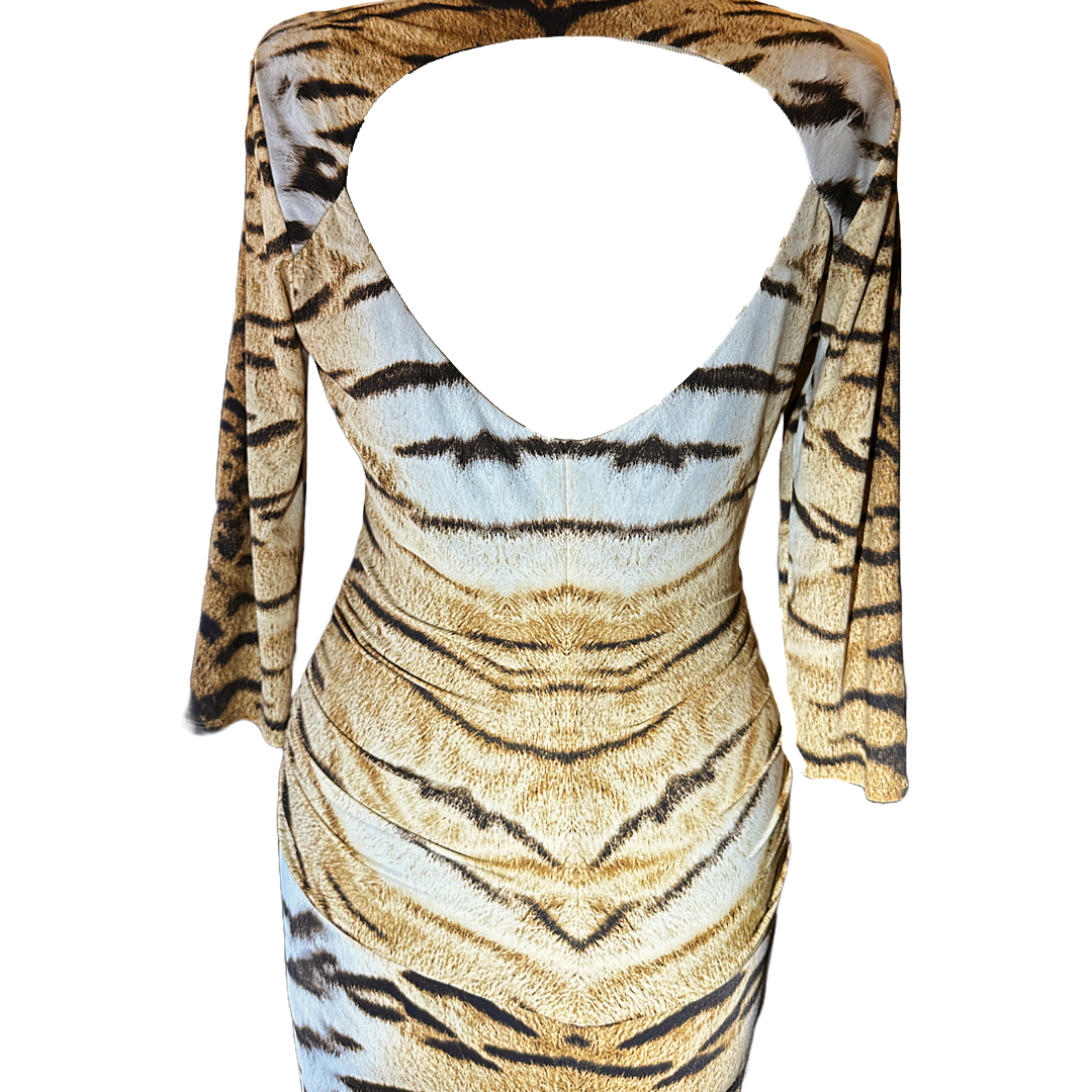 ROBERTO CAVALLI Tiger Print Fishtail Gown | Size 10-12