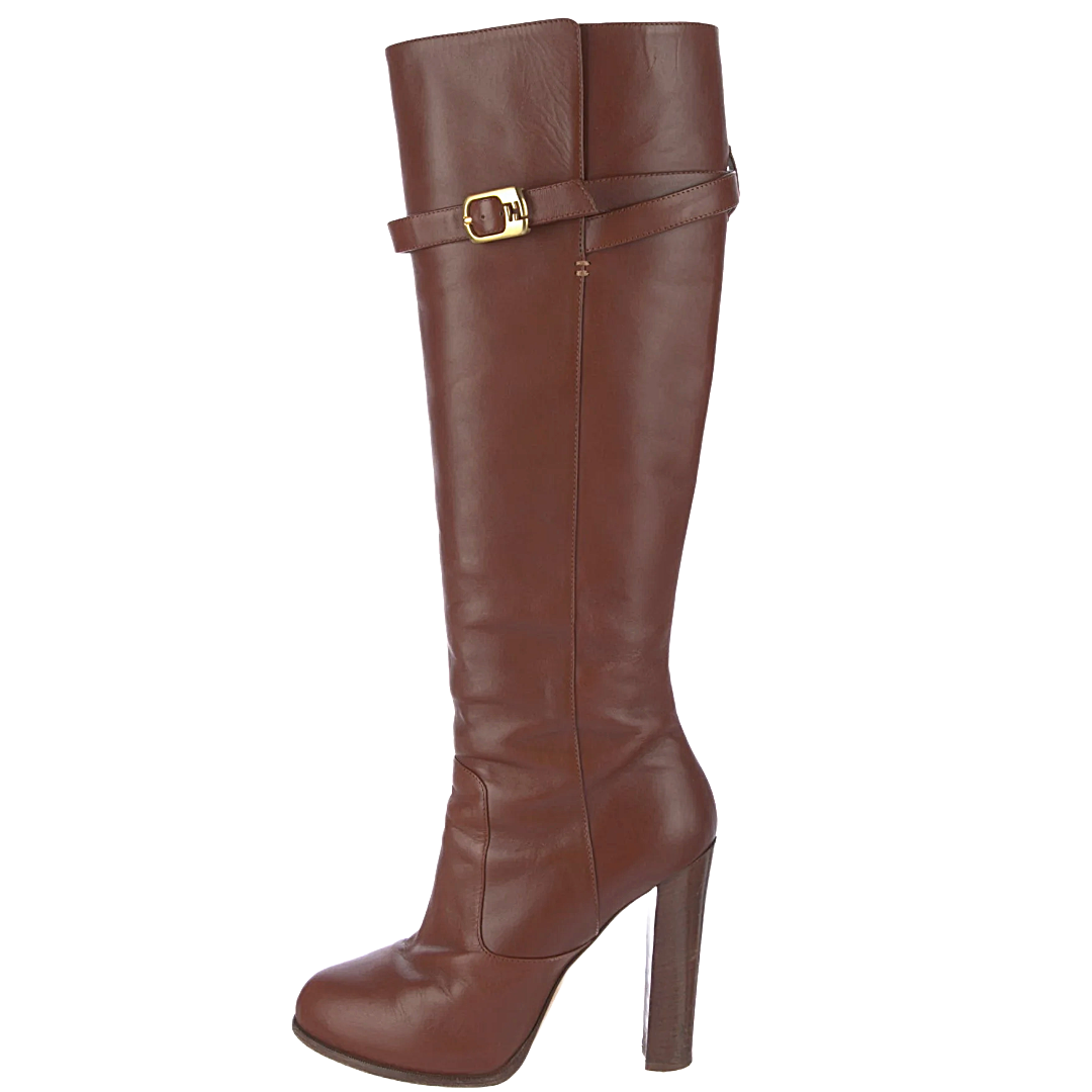 FENDI Brown Leather Knee-High Boots | Size 36