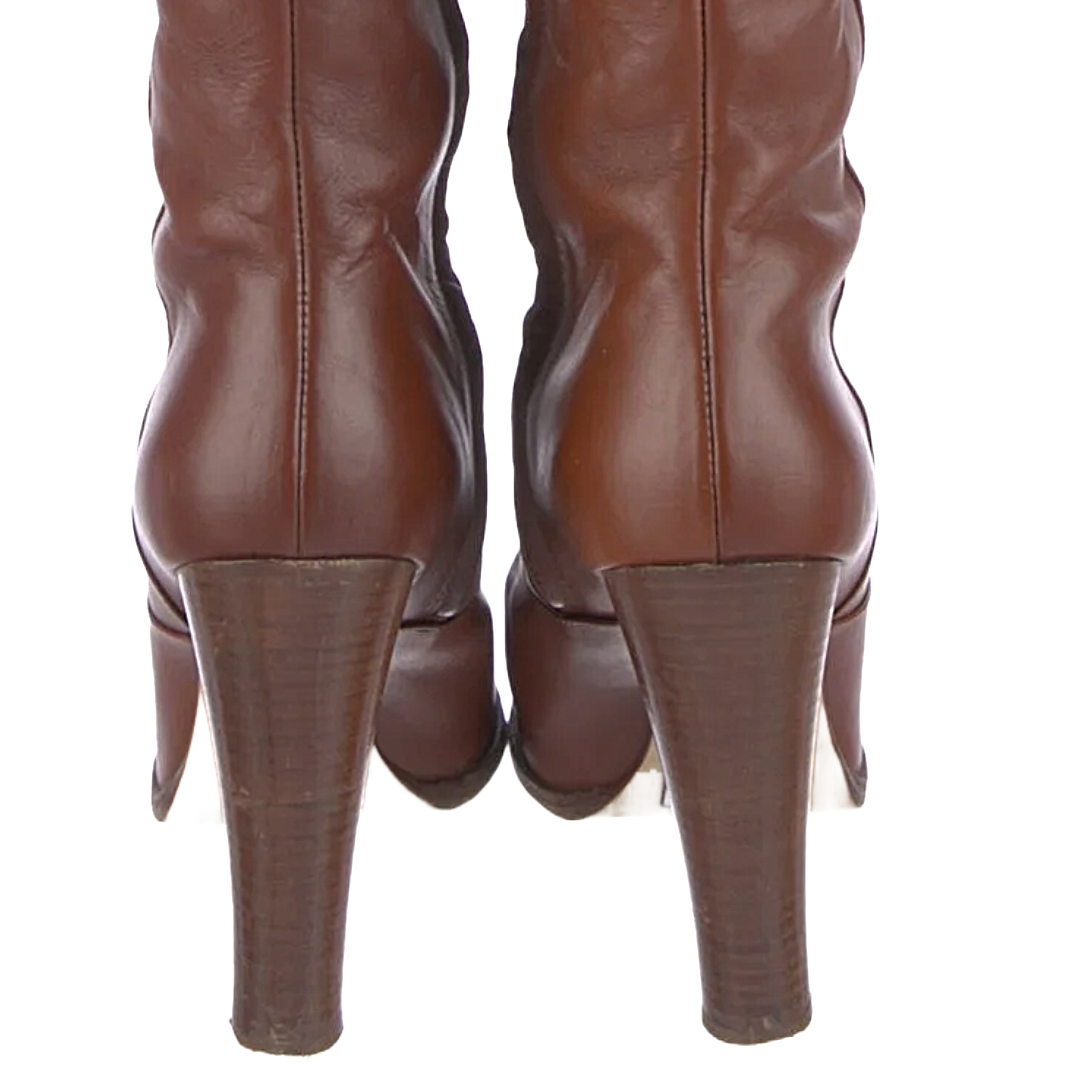 FENDI Brown Leather Knee-High Boots | Size 36