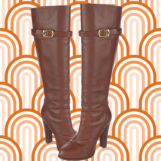 FENDI Brown Leather Knee-High Boots | Size 36