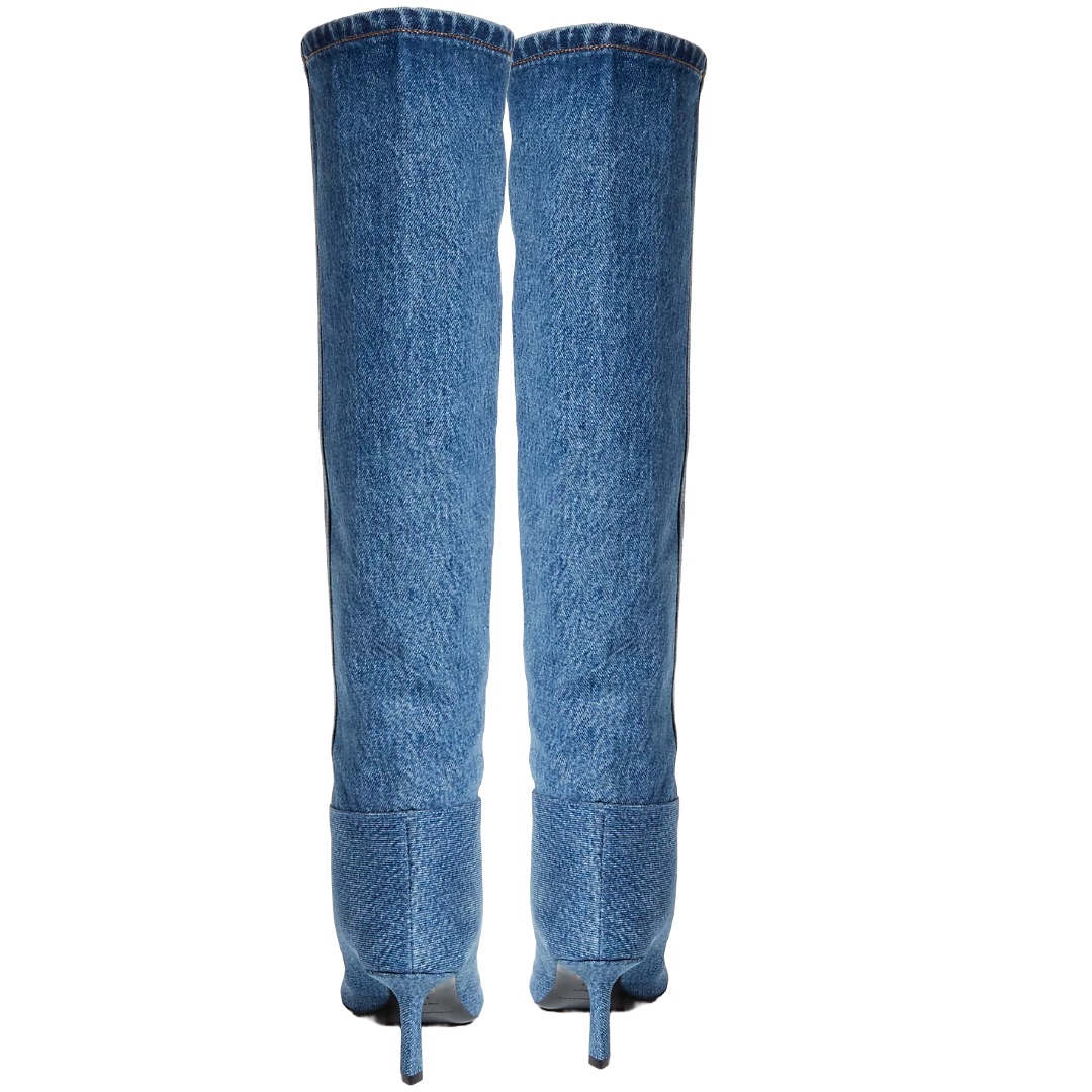 ALEXANDER WANG Viola Denim Slouch Boots | Size 36.5