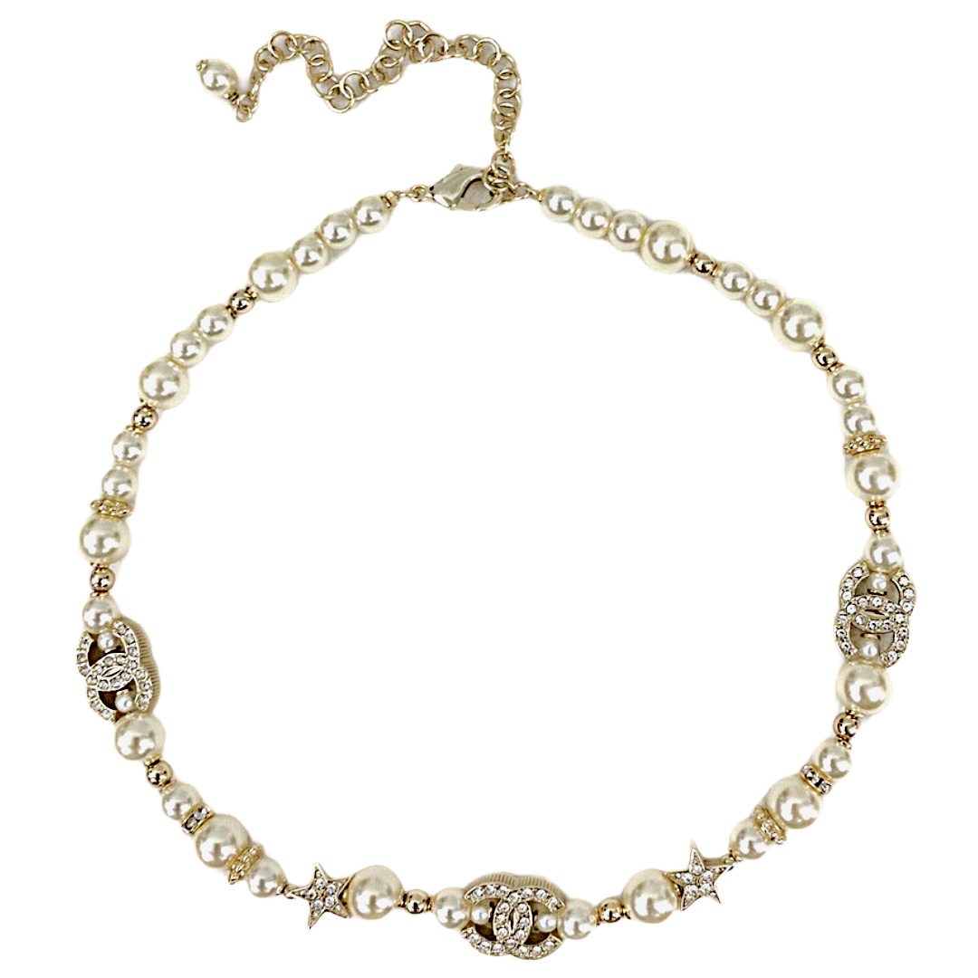 CHANEL Crystal Pearl Star CC Choker