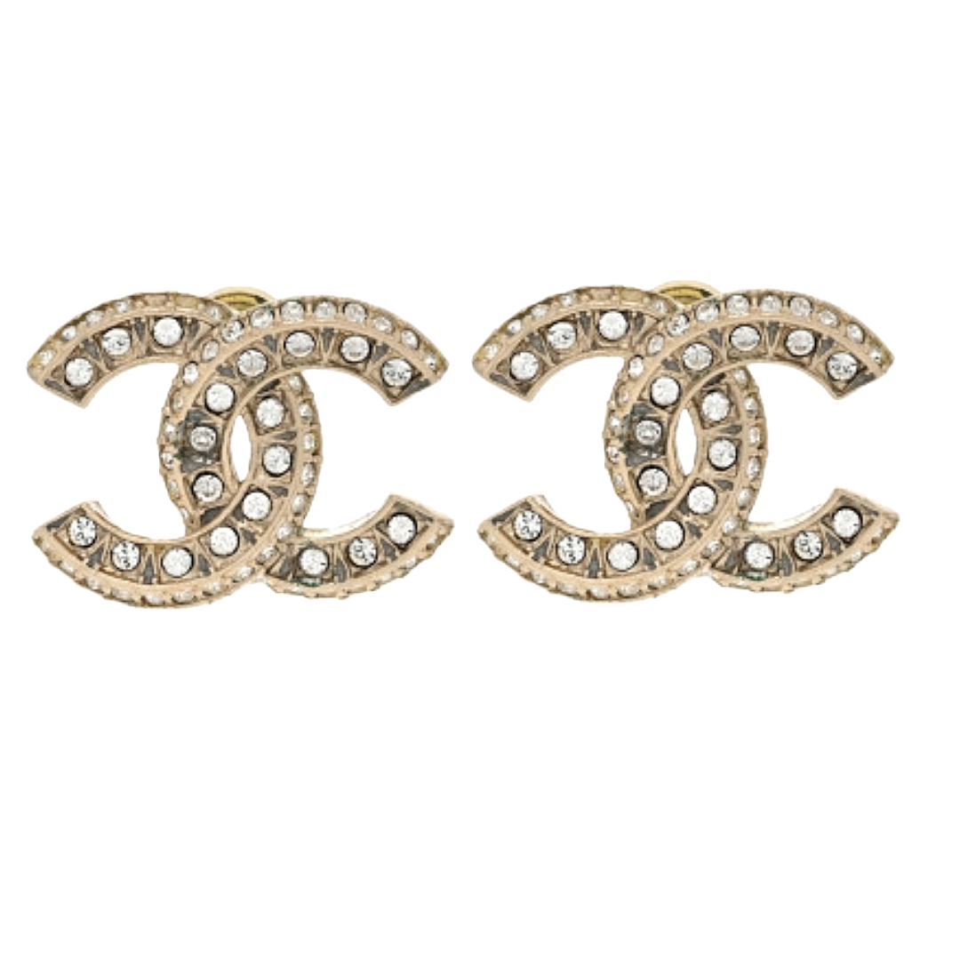 CHANEL Crystal CC Earrings in Gold | 0.74 x 0.5 in.