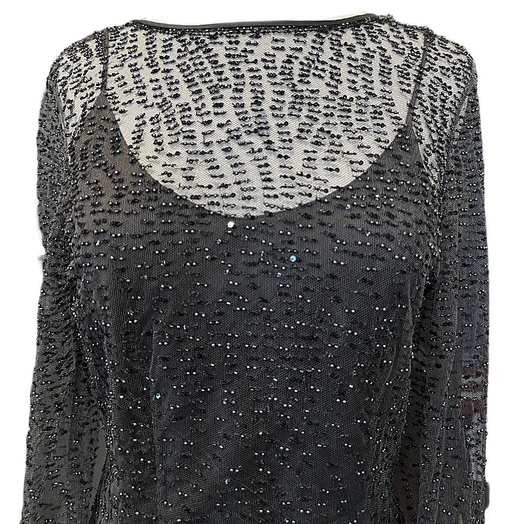 PAMELA DENNIS Beaded Grey Dress + Slip | Size 4